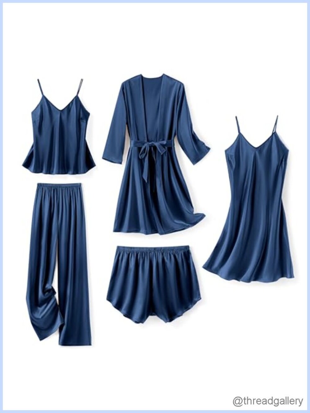 Satin 5 Piece Pajama Set Robe Nightgown Cami Sleepwear